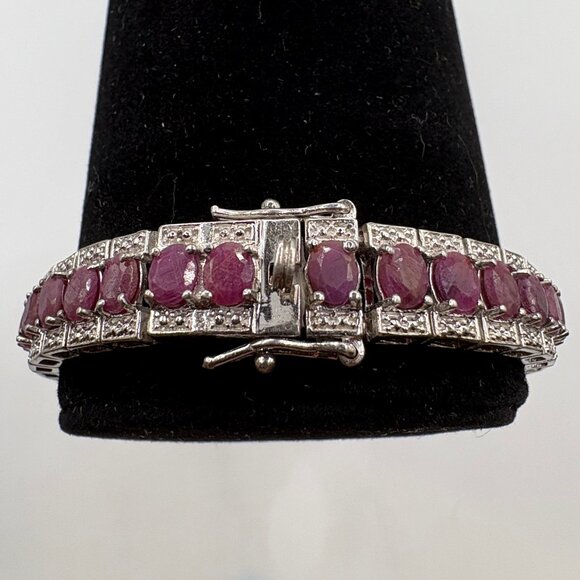 Sterling Silver Oval Ruby Tennis Bracelet 9" Length - Picture 6 of 8